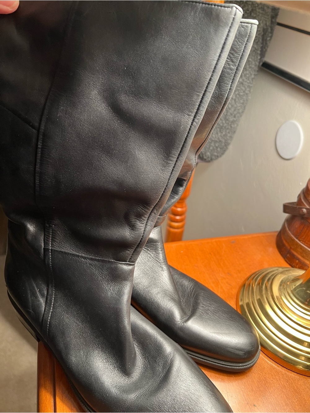Naturalizer Black Leather Mid-Calf Heeled Boots